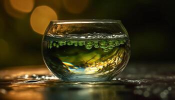 Refreshing green drink in glass with bubbles generated by AI photo