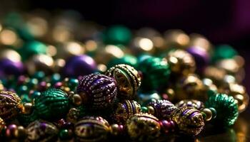 brillante oro y púrpura joyería colección generado por ai foto