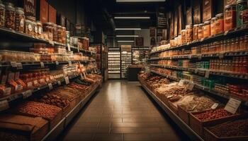 sano comida opciones en abundancia en estantería generado por ai foto