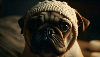 Cute small puppies, one French bulldog looking sad generated by AI photo