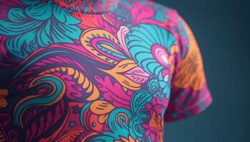 Multi colored textile pattern on elegant dress generated by AI photo