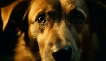 Purebred retriever sitting, looking with loyalty indoors generated by AI photo