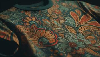 florido seda tapiz tejido con vibrante floral modelo generado por ai foto