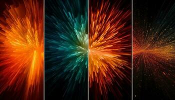 Glowing abstract pattern explodes in vibrant colors generated by AI photo