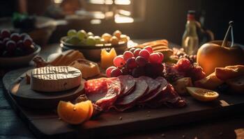 Fresh gourmet meal on rustic wooden table generated by AI photo