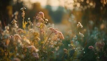 Vibrant wildflowers bloom in peaceful meadow landscape generated by AI photo