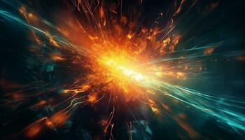 Glowing flame igniting chaos in futuristic space generated by AI photo