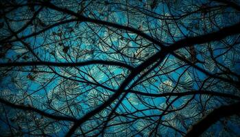 silueta de árbol rama espalda iluminado a oscuridad generado por ai foto