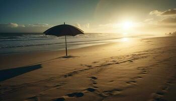 puesta de sol terminado tranquilo aguas, un tropical paraíso generado por ai foto