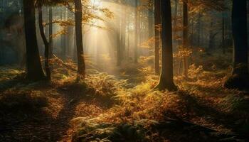 vibrante otoño colores pintar tranquilo bosque escena generado por ai foto