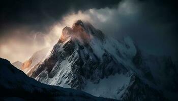 Mountain peak glows in sunset, majestic and tranquil generated by AI photo