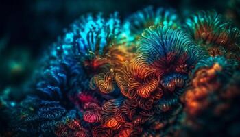 Deep blue sea life swims in reef generated by AI photo