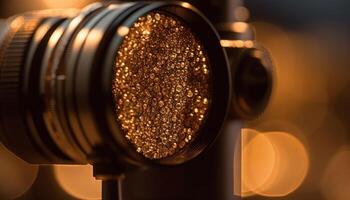 Metallic circle shines bright in antique machinery studio generated by AI photo