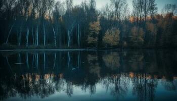 vibrante otoño follaje refleja en tranquilo estanque generado por ai foto