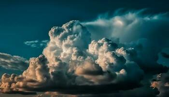 Heavenly cumulus clouds over tranquil summer water generated by AI photo