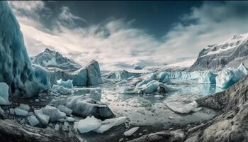 Majestic mountain range, frozen beauty in nature generated by AI photo