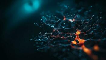 Glowing synapse connects nerve cells in the brain generated by AI photo