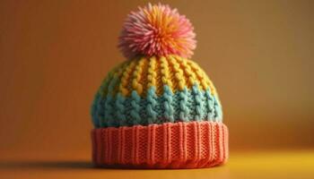 Winter warmth Knitted wool cap in multi color generated by AI photo