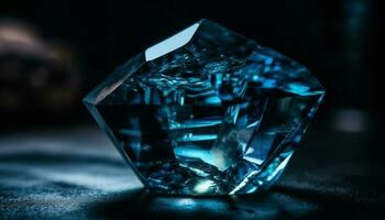 Precious gem glowing in diamond shaped glass generated by AI photo