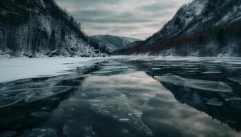 majestuoso montañas torre encima tranquilo, Nevado reflexiones generado por ai foto