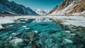 Panoramic adventure in icy wilderness terrain beauty generated by AI photo