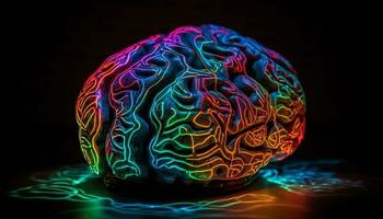 Blue brain glows with ideas, creativity illuminated generated by AI photo