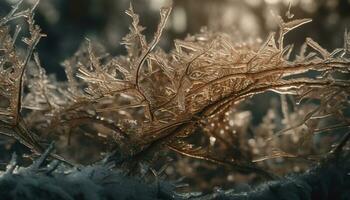 congelado rama en invierno bosque, belleza resumen generado por ai foto