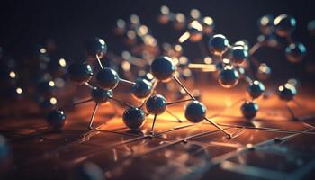 Molecules connect in scientific discovery, symbolizing progress generated by AI photo