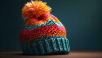Winter fashion Knitted wool cap with pom pom generated by AI photo