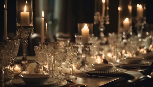 Luxury candlelit wedding celebration elegance, romance, material generated by AI photo