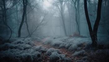 Spooky forest mystery Horror lurks in darkness generated by AI photo