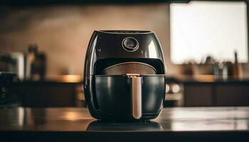 Stainless steel coffee maker brews morning caffeine generated by AI photo