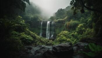 Tranquil landscape, water flowing through rocky ravine generated by AI photo