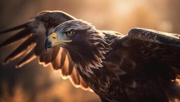 Majestic bald eagle perches on branch alone generated by AI photo