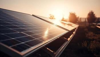 Dom energía capturado en solar panel granja generado por ai foto