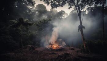 ardiente bosque, infierno noche, árbol destrucción misterio generado por ai foto