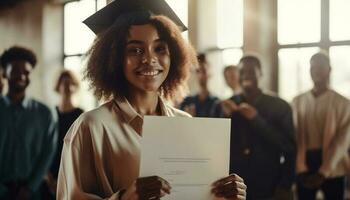 Multi ethnic group of professionals smiling in success generated by AI photo