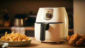 Steel toaster toasts fresh bread for meal generated by AI photo