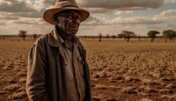 Senior male rancher harvesting organic crops outdoors generated by AI photo