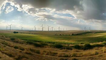 Spinning propeller generates renewable, green electricity on farm generated by AI photo