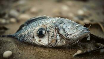 Fresco captura de agua salada pescado por el playa generado por ai foto