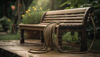 cómodo asiento en antiguo rural granja prado generado por ai foto