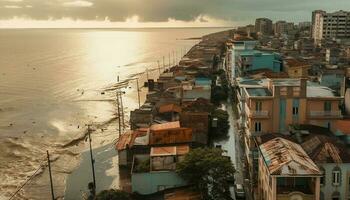 Caribbean sunset paints panoramic city skyline blue generated by AI photo