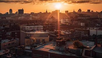 Sunset illuminates Beijing modern cityscape skyline beautifully generated by AI photo