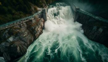 hidroeléctrico poder estación genera electricidad desde agua generado por ai foto