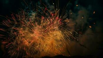 Multi colored firework display illuminating dark summer night generated by AI photo