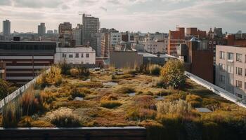 urbano horizonte de moderno ciudad a oscuridad generado por ai foto