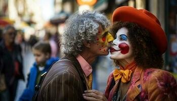 carnaval Pareja se pone multi de colores disfraces para desfile generado por ai foto