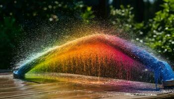 multi de colores agua pulverización, vibrante celebracion divertido generado por ai foto