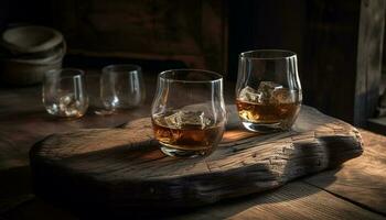lujo whisky y brandy en rústico bar generado por ai foto